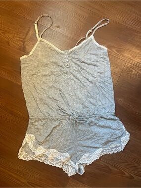 Victoria's Secret Light Gray Lace-Trim Sleep Romper